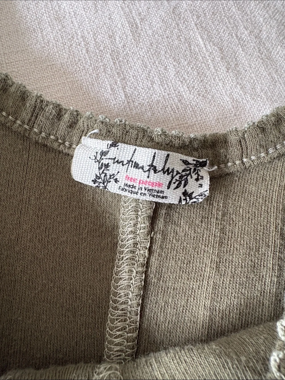 Free People Women's Olive Ribbed Button-Front Tank Top